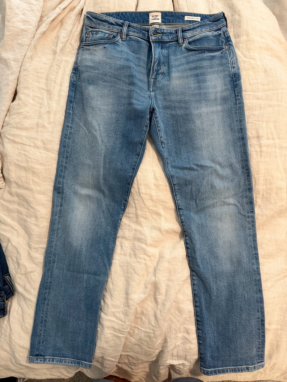 Flint and Tinder Stretch Selvedge Men's Straight Jeans in Light Wash